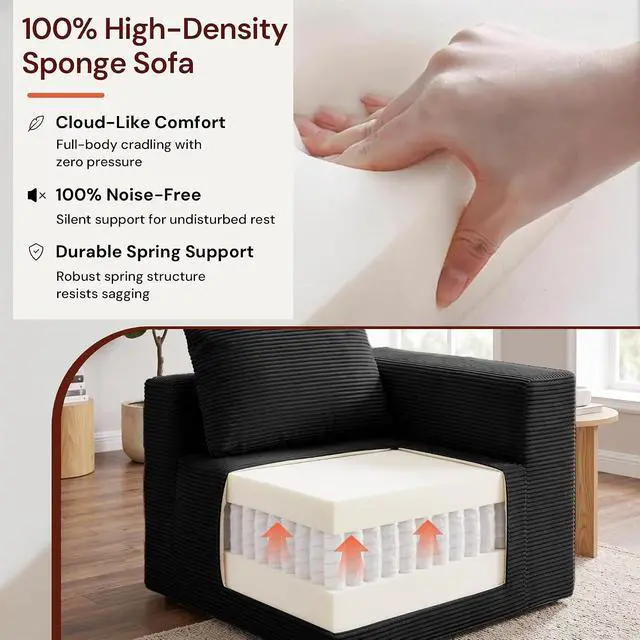 Alt view image 5 of 7 - Korser Sectional Couches for Living Room, Boneless Couch with Ottoman, Comfy Fluffy Cloud Couch with Deep Seat, Modular Sectional Sofa with Side Pockets, No Assembly L Shaped Couch, Corduroy
