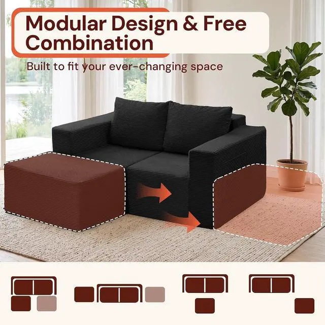 Alt view image 7 of 7 - Korser Sectional Couches for Living Room, Boneless Couch with Ottoman, Comfy Fluffy Cloud Couch with Deep Seat, Modular Sectional Sofa with Side Pockets, No Assembly L Shaped Couch, Corduroy