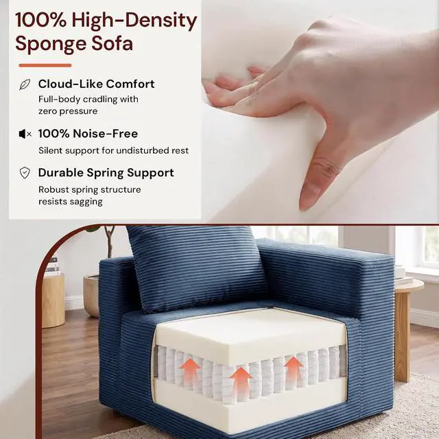 Alt view image 5 of 7 - Korser Sectional Couches for Living Room, Boneless Couch with Ottoman, Comfy Fluffy Cloud Couch with Deep Seat, Modular Sectional Sofa with Side Pockets, No Assembly L Shaped Couch, Corduroy