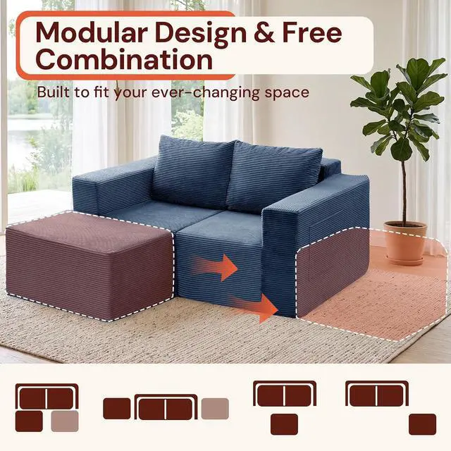 Alt view image 7 of 7 - Korser Sectional Couches for Living Room, Boneless Couch with Ottoman, Comfy Fluffy Cloud Couch with Deep Seat, Modular Sectional Sofa with Side Pockets, No Assembly L Shaped Couch, Corduroy