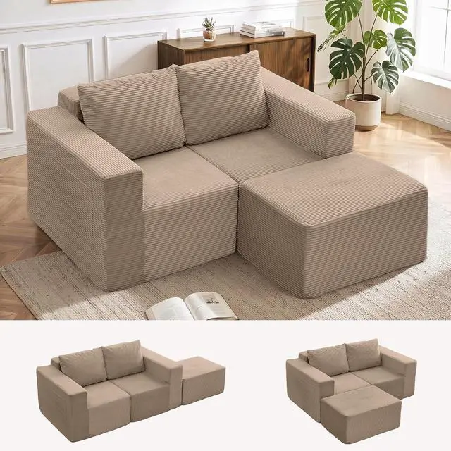 Main image of Korser Sectional Couches for Living Room, Boneless Couch with Ottoman, Comfy Fluffy Cloud Couch with Deep Seat, Modular Sectional Sofa with Side Pockets, No Assembly L Shaped Couch, Corduroy