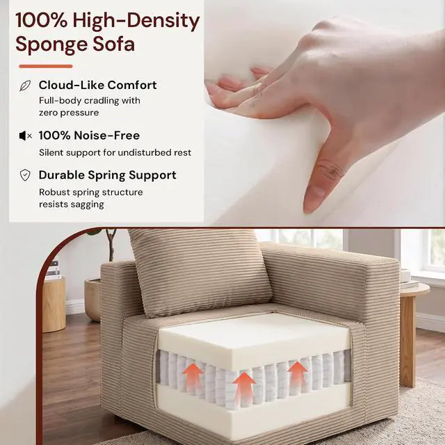 Alt view image 5 of 7 - Korser Sectional Couches for Living Room, Boneless Couch with Ottoman, Comfy Fluffy Cloud Couch with Deep Seat, Modular Sectional Sofa with Side Pockets, No Assembly L Shaped Couch, Corduroy