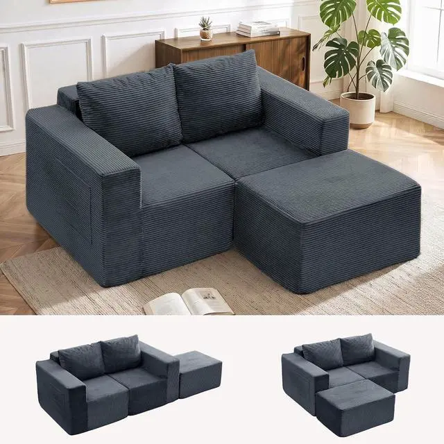 Main image of Korser Sectional Couches for Living Room, Boneless Couch with Ottoman, Comfy Fluffy Cloud Couch with Deep Seat, Modular Sectional Sofa with Side Pockets, No Assembly L Shaped Couch, Corduroy