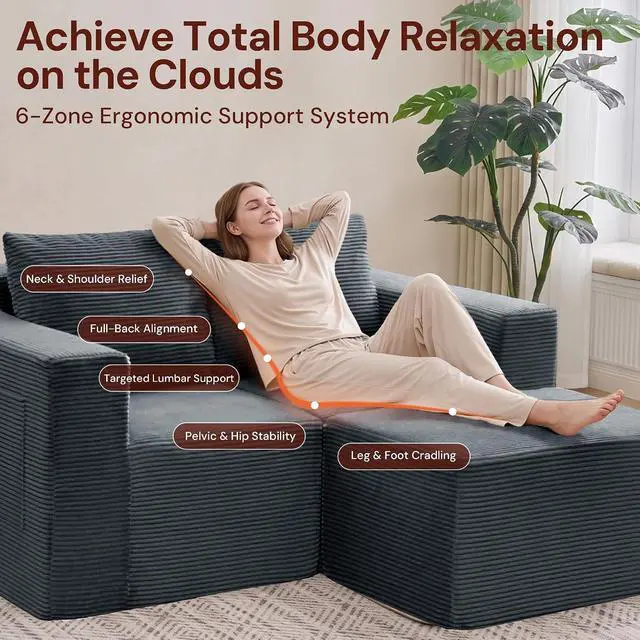 Alt view image 6 of 7 - Korser Sectional Couches for Living Room, Boneless Couch with Ottoman, Comfy Fluffy Cloud Couch with Deep Seat, Modular Sectional Sofa with Side Pockets, No Assembly L Shaped Couch, Corduroy