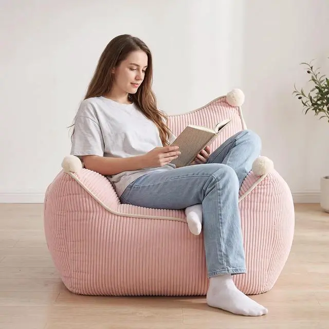 Main image of Korser Bean Bag Chair for Adults and Teens, Small Bean Bag Couch Cozy with Foam Filler, Corduroy Comfy Beanbag Chair with Back Support, Lounge Floor Sofa for Living Room, Reading, Bedroom, Pink