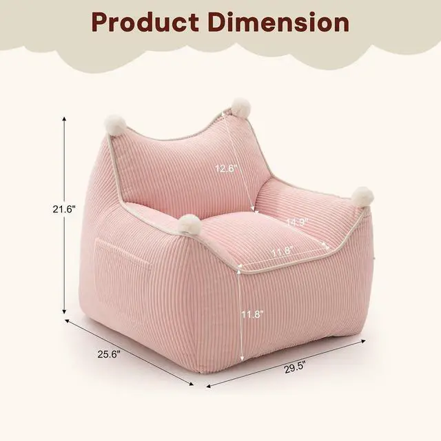 Alt view image 2 of 7 - Korser Bean Bag Chair for Adults and Teens, Small Bean Bag Couch Cozy with Foam Filler, Corduroy Comfy Beanbag Chair with Back Support, Lounge Floor Sofa for Living Room, Reading, Bedroom, Pink