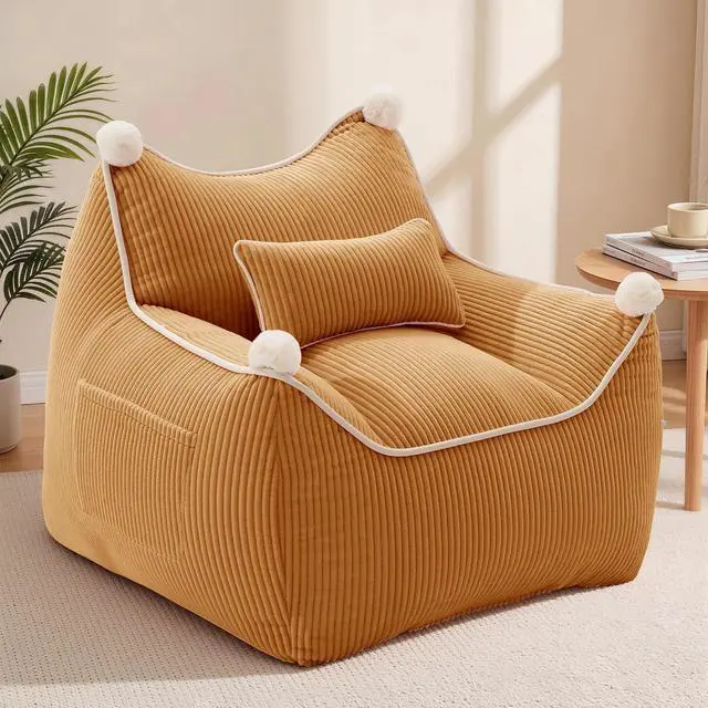 Main image of Korser Bean Bag Chair for Adults and Teens, Bean Bag Couch Cozy with Foam Filler, Corduroy Comfy Beanbag Chair with Back Support, Lounge Floor Sofa for Living Room, Reading, Bedroom, Orange