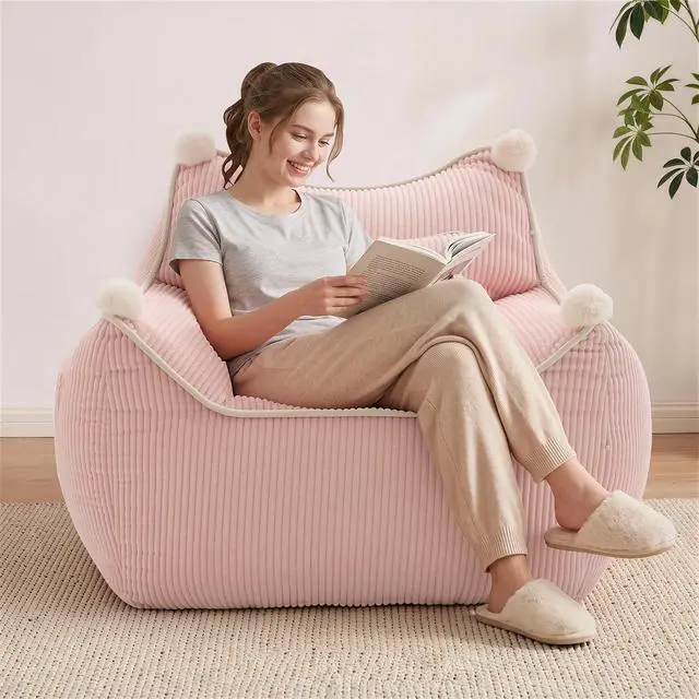 Main image of Korser Bean Bag Chair for Adults and Teens, Giant Bean Bag Couch Cozy with Foam Filler, Large Corduroy Comfy Beanbag Chair with Back Support, Lounge Floor Sofa for Living Room, Reading, Bedroom, Pink