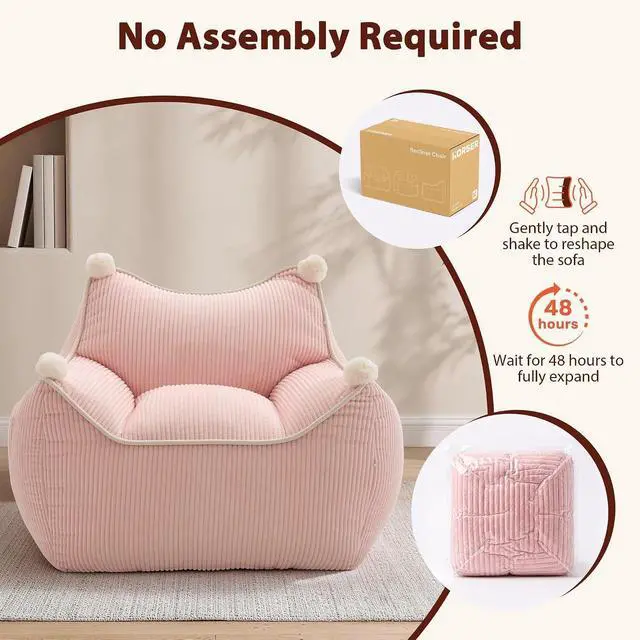 Alt view image 7 of 7 - Korser Bean Bag Chair for Adults and Teens, Small Bean Bag Couch Cozy with Foam Filler, Corduroy Comfy Beanbag Chair with Back Support, Lounge Floor Sofa for Living Room, Reading, Bedroom, Pink