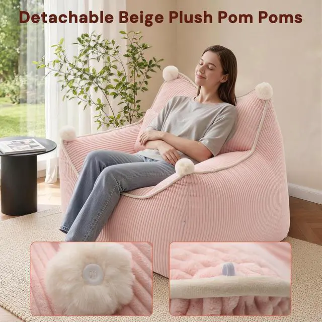 Alt view image 4 of 7 - Korser Bean Bag Chair for Adults and Teens, Giant Bean Bag Couch Cozy with Foam Filler, Large Corduroy Comfy Beanbag Chair with Back Support, Lounge Floor Sofa for Living Room, Reading, Bedroom, Pink