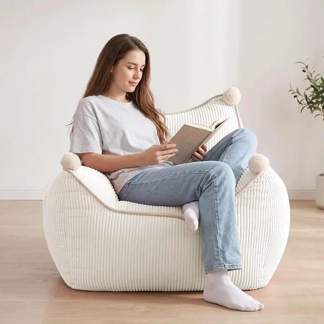 Main image of Korser Bean Bag Chair for Adults and Teens, Small Bean Bag Couch Cozy with Foam Filler, Corduroy Comfy Beanbag Chair with Back Support, Lounge Floor Sofa for Living Room, Reading, Bedroom, Beige