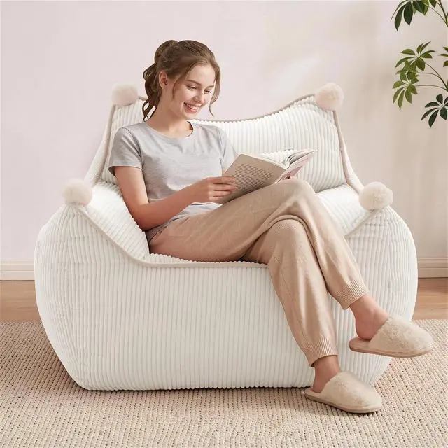 Main image of Korser Bean Bag Chair for Adults and Teens, Giant Bean Bag Couch Cozy with Foam Filler, Large Corduroy Comfy Beanbag Chair with Back Support, Lounge Floor Sofa for Living Room, Reading, Bedroom, Beige