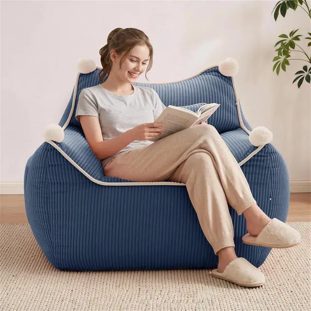 Main image of Korser Bean Bag Chair for Adults and Teens, Giant Bean Bag Couch Cozy with Foam Filler, Large Corduroy Comfy Beanbag Chair with Back Support, Lounge Floor Sofa for Living Room, Reading, Bedroom, Blue