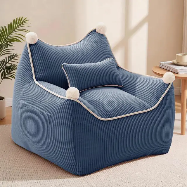 Main image of Korser Bean Bag Chair for Adults and Teens, Bean Bag Couch Cozy with Foam Filler, Corduroy Comfy Beanbag Chair with Back Support, Lounge Floor Sofa for Living Room, Reading, Bedroom, Blue