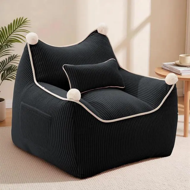 Main image of Korser Bean Bag Chair for Adults and Teens, Bean Bag Couch Cozy with Foam Filler, Corduroy Comfy Beanbag Chair with Back Support, Lounge Floor Sofa for Living Room, Reading, Bedroom, Black