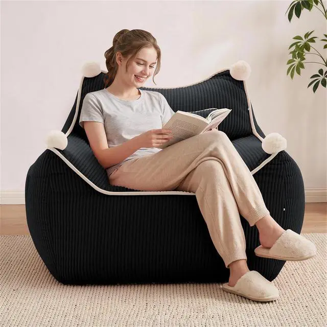 Main image of Korser Bean Bag Chair for Adults and Teens, Giant Bean Bag Couch Cozy with Foam Filler, Large Corduroy Comfy Beanbag Chair with Back Support, Lounge Floor Sofa for Living Room, Reading, Bedroom, Black