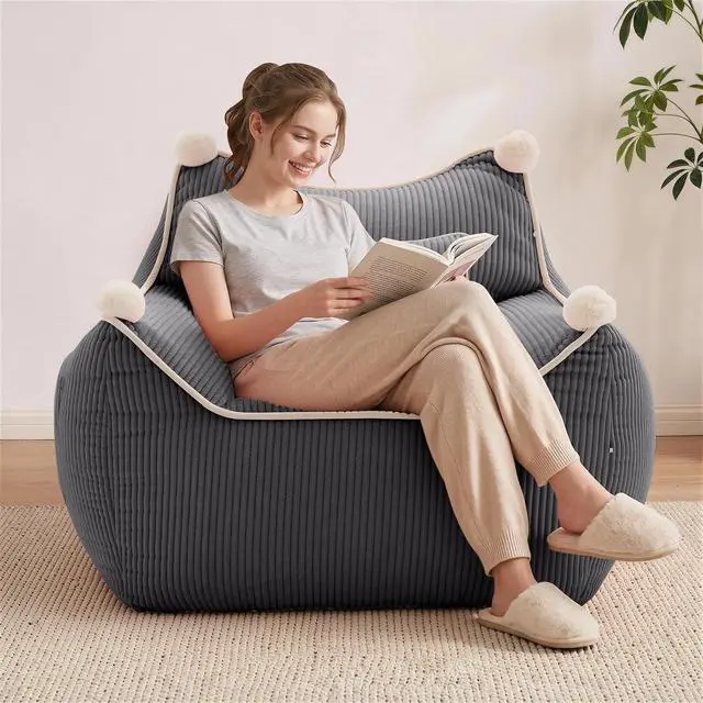 Main image of Korser Bean Bag Chair for Adults and Teens, Giant Bean Bag Couch Cozy with Foam Filler, Large Corduroy Comfy Beanbag Chair with Back Support, Lounge Floor Sofa for Living Room, Reading, Bedroom, Grey