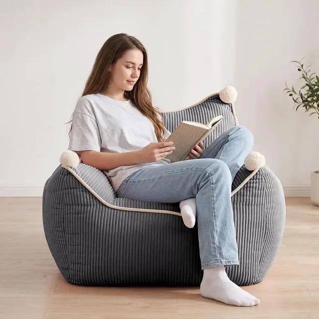 Main image of Korser Bean Bag Chair for Adults and Teens, Small Bean Bag Couch Cozy with Foam Filler, Corduroy Comfy Beanbag Chair with Back Support, Lounge Floor Sofa for Living Room, Reading, Bedroom, Grey