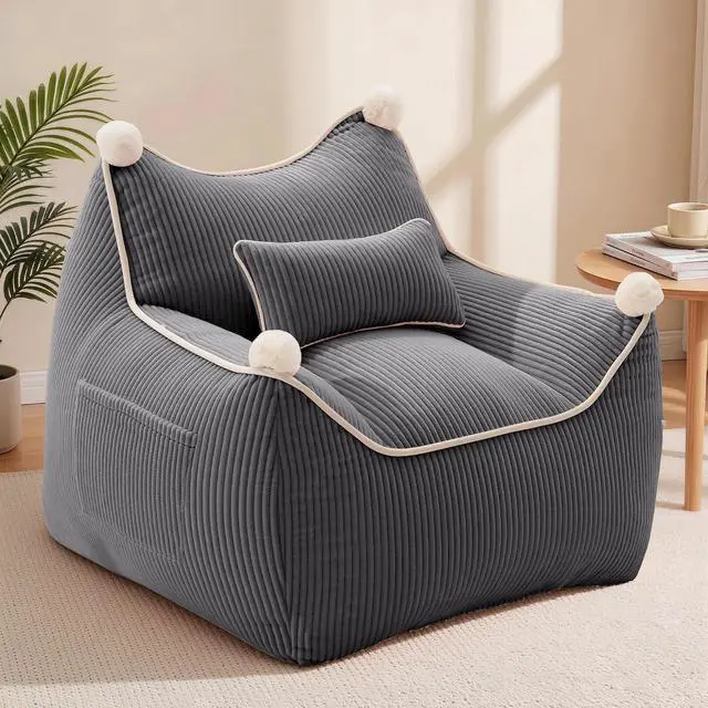 Main image of Korser Bean Bag Chair for Adults and Teens, Bean Bag Couch Cozy with Foam Filler, Corduroy Comfy Beanbag Chair with Back Support, Lounge Floor Sofa for Living Room, Reading, Bedroom, Grey