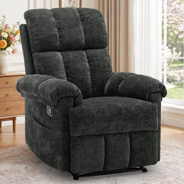 Main image of Korser Recliner Chair, Living Room Recliner Chairs for Adults, Small Recliners for Small Spaces, Manual Recliner with Side Pockets, Upholstered Modern Nursery Chair for Living Room, Chenille, Black