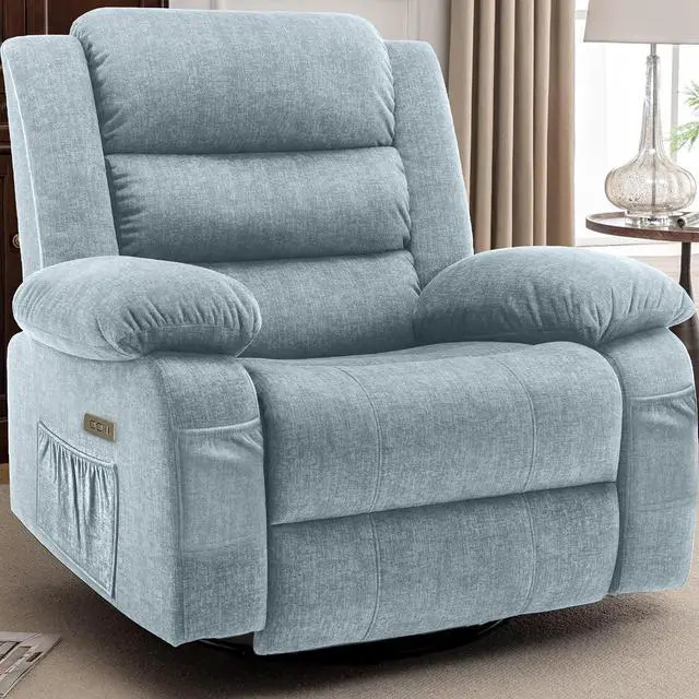 Main image of Korser Power Recliner Chair, Electric Rocker Recliner with Massage and Heat, 270° Swivel Glider, Oversized Wide Seat with USB Port, Cashmere Nursery Chair for Living Room, Pewter
