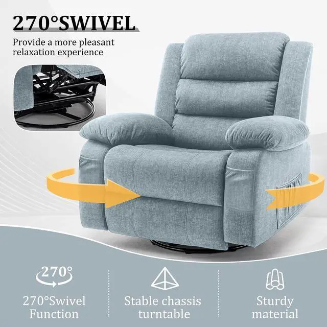 Alt view image 3 of 7 - Korser Power Recliner Chair, Electric Rocker Recliner with Massage and Heat, 270° Swivel Glider, Oversized Wide Seat with USB Port, Cashmere Nursery Chair for Living Room, Pewter