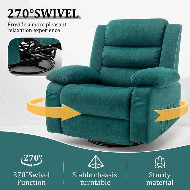 Alt view image 3 of 7 - Korser Power Recliner Chair, Electric Rocker Recliner with Massage and Heat, 270° Swivel Glider, Oversized Wide Seat with USB Port, Cashmere Nursery Chair for Living Room, Green