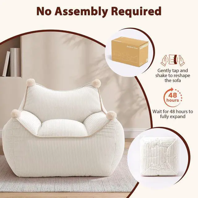 Alt view image 7 of 7 - Korser Bean Bag Chair for Adults and Teens, Small Bean Bag Couch Cozy with Foam Filler, Corduroy Comfy Beanbag Chair with Back Support, Lounge Floor Sofa for Living Room, Reading, Bedroom, Beige