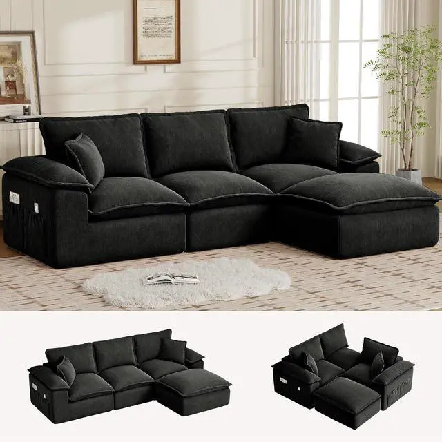 Main image of Korser 108" Sectional Couches for Living Room, Modular Boneless Couch with Deep Seat & Fluffy Cushion, Cozy Double-Layer Cushioned Sofa with Convertible Ottoman, Comfy Cloud Sofa, No Assembly Required