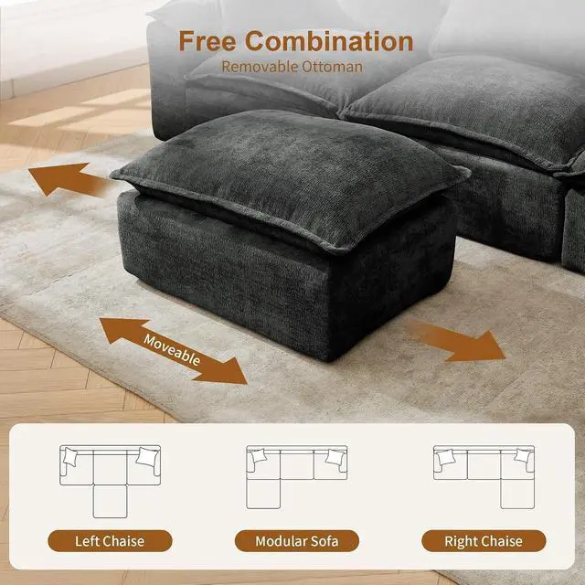 Alt view image 5 of 6 - Korser 108" Sectional Couches for Living Room, Modular Boneless Couch with Deep Seat & Fluffy Cushion, Cozy Double-Layer Cushioned Sofa with Convertible Ottoman, Comfy Cloud Sofa, No Assembly Required