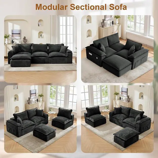 Alt view image 6 of 6 - Korser 108" Sectional Couches for Living Room, Modular Boneless Couch with Deep Seat & Fluffy Cushion, Cozy Double-Layer Cushioned Sofa with Convertible Ottoman, Comfy Cloud Sofa, No Assembly Required