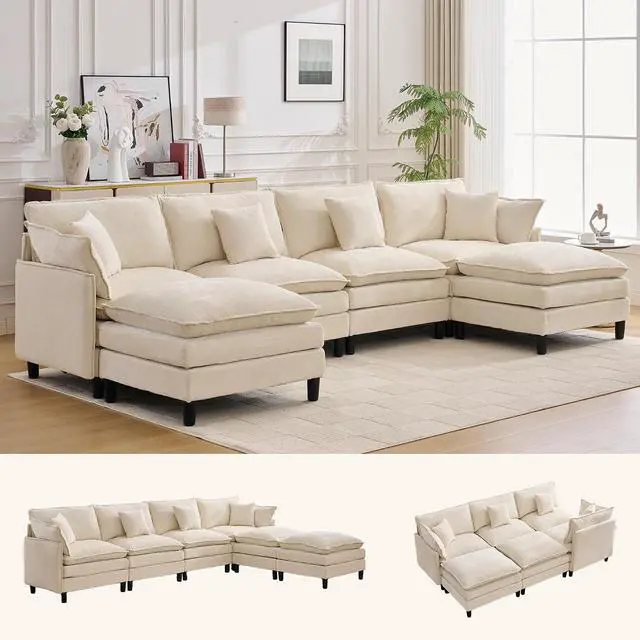Main image of Korser 138" U-Shaped Modular Sectional Sofa, 4-Seater Cloud Couch with 2 Movable Ottomans, Modern Chenille Sofa Set with Removable Washable Pillows for Living Room, Bedroom, Apartment