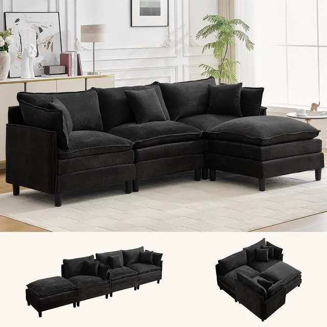 Main image of Korser 105" L-Shaped Modular Sectional Sofa, 3-Seater Cloud Couch with 1 Movable Ottoman, Modern Chenille Sofa Set with Removable Washable Pillows for Living Room, Bedroom, Apartment
