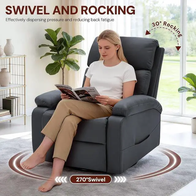 Alt view image 3 of 7 - Korser Power Swivel Rocker Recliner Chair, Electric Glider Rocking Chair Nursery with Massage & Heat, PU Leather Nursery Rocking Chairs with USB & Type-C Ports for Living Room, Bedroom, Nursery, Black