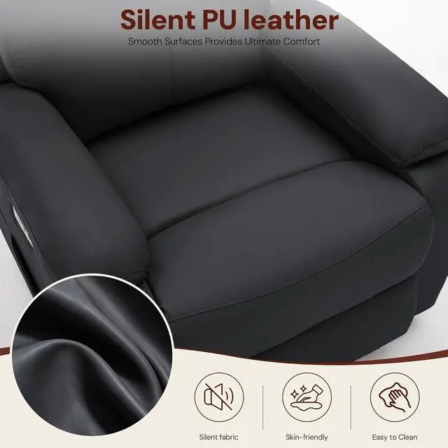 Alt view image 7 of 7 - Korser Power Swivel Rocker Recliner Chair, Electric Glider Rocking Chair Nursery with Massage & Heat, PU Leather Nursery Rocking Chairs with USB & Type-C Ports for Living Room, Bedroom, Nursery, Black