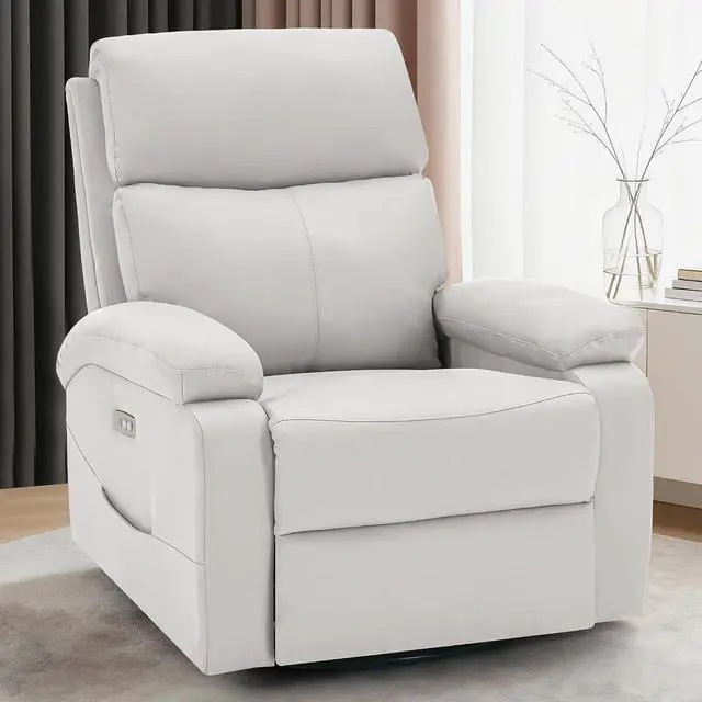 Main image of Korser Power Swivel Rocker Recliner Chair, Electric Glider Rocking Chair Nursery with Massage & Heat, PU Leather Nursery Rocking Chairs with USB & Type-C Ports for Living Room, Bedroom, Nursery, White