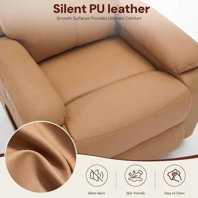 Alt view image 7 of 7 - Korser Power Swivel Rocker Recliner Chair, Electric Glider Rocking Chair Nursery with Massage & Heat, PU Leather Nursery Rocking Chairs with USB & Type-C Ports for Living Room, Bedroom, Nursery, Brown