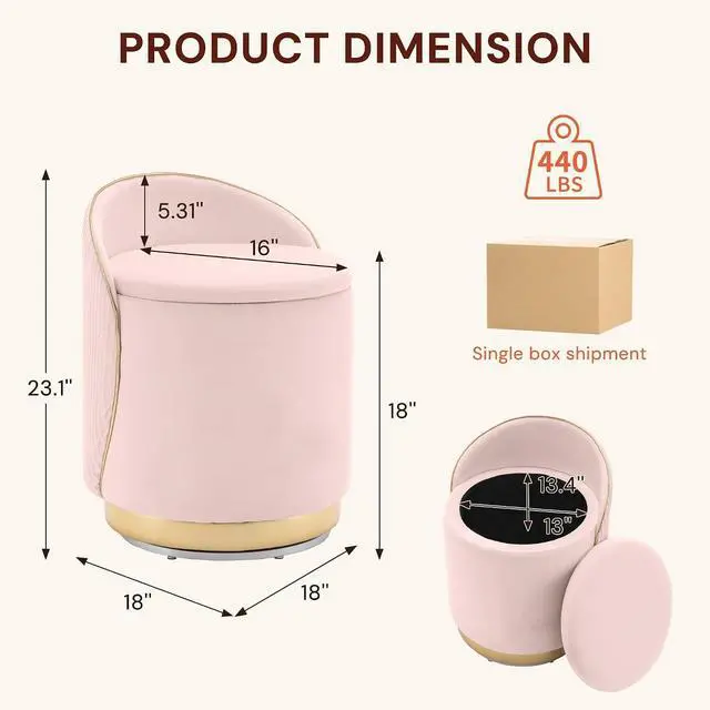 Alt view image 2 of 7 - Korser Swivel Vanity Chair with Storage, 360° Barrel Accent Chair, Velvet Makeup Chair with Wave Back, No Assembly Small Swivel Armchair for Bedroom, Dressing, Living Room, Pink