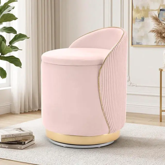 Main image of Korser Swivel Vanity Chair with Storage, 360° Barrel Accent Chair, Velvet Makeup Chair with Wave Back, No Assembly Small Swivel Armchair for Bedroom, Dressing, Living Room, Pink