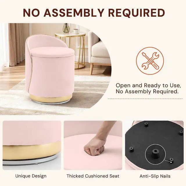 Alt view image 4 of 7 - Korser Swivel Vanity Chair with Storage, 360° Barrel Accent Chair, Velvet Makeup Chair with Wave Back, No Assembly Small Swivel Armchair for Bedroom, Dressing, Living Room, Pink