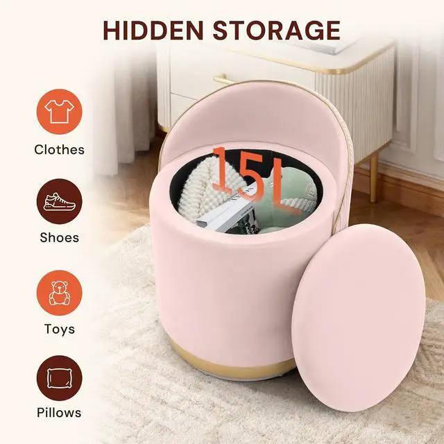 Alt view image 5 of 7 - Korser Swivel Vanity Chair with Storage, 360° Barrel Accent Chair, Velvet Makeup Chair with Wave Back, No Assembly Small Swivel Armchair for Bedroom, Dressing, Living Room, Pink