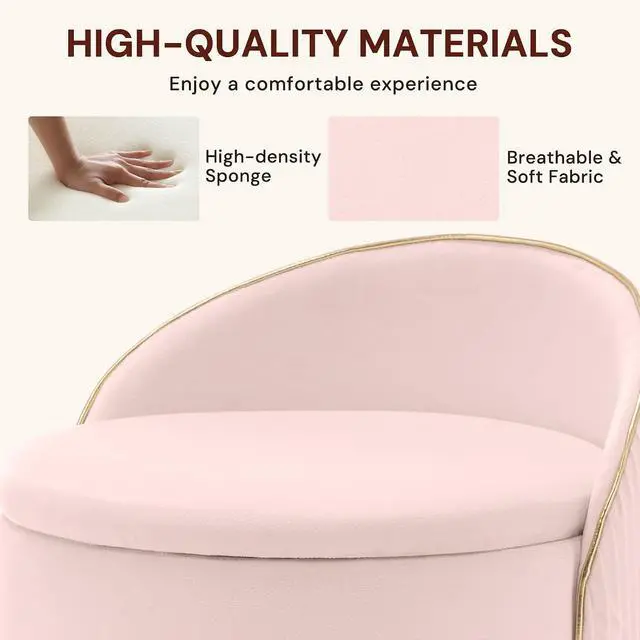 Alt view image 6 of 7 - Korser Swivel Vanity Chair with Storage, 360° Barrel Accent Chair, Velvet Makeup Chair with Wave Back, No Assembly Small Swivel Armchair for Bedroom, Dressing, Living Room, Pink