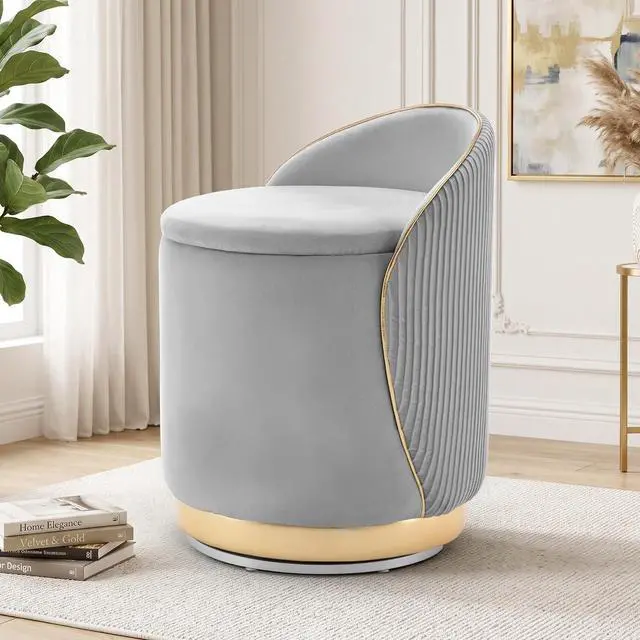 Main image of Korser Swivel Vanity Chair with Storage, 360° Barrel Accent Chair, Velvet Makeup Chair with Wave Back, No Assembly Small Swivel Armchair for Bedroom, Dressing, Living Room, Grey