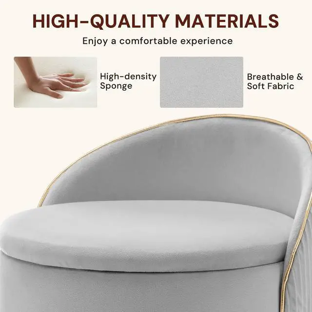 Alt view image 6 of 7 - Korser Swivel Vanity Chair with Storage, 360° Barrel Accent Chair, Velvet Makeup Chair with Wave Back, No Assembly Small Swivel Armchair for Bedroom, Dressing, Living Room, Grey
