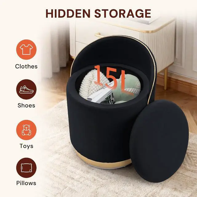 Alt view image 5 of 7 - Korser Swivel Vanity Chair with Storage, 360° Barrel Accent Chair, Velvet Makeup Chair with Wave Back, No Assembly Small Swivel Armchair for Bedroom, Dressing, Living Room, Black