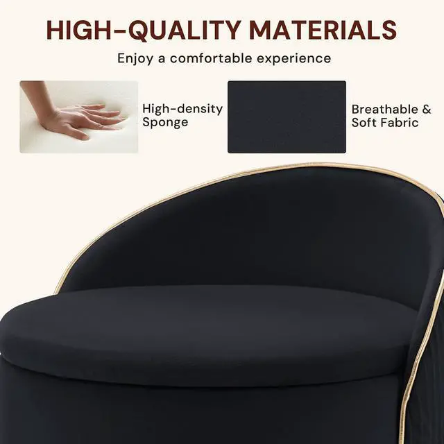 Alt view image 6 of 7 - Korser Swivel Vanity Chair with Storage, 360° Barrel Accent Chair, Velvet Makeup Chair with Wave Back, No Assembly Small Swivel Armchair for Bedroom, Dressing, Living Room, Black