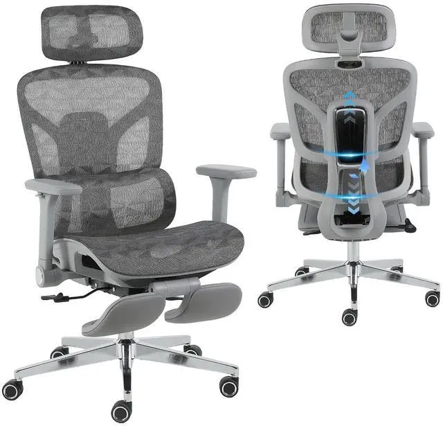Main image of Korser Ergonomic Mesh Office Chair with Footrest, Big and Tall Desk Chair with 4D Flip-Up Arms, Auto-Tracking Lumbar Support, 3D Headrest, High Back Computer Gaming Chair for Home Office, Grey