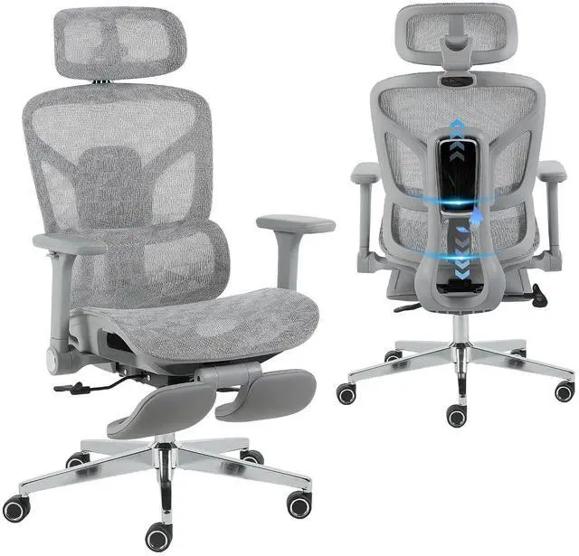 Main image of Korser Ergonomic Mesh Office Chair with Footrest, Big and Tall Desk Chair with 4D Flip-Up Arms, Auto-Tracking Lumbar Support, 3D Headrest, High Back Computer Gaming Chair for Home Office, White