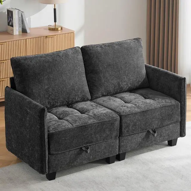 Main image of Korser 61" Loveseat Sofa Couch with Storage, Modern Love Seat Couches for Living Room, Small Couch for Bedroom with USB Charging, Comfy Chenille Cloud Couch for Small Spaces, Dorm, Office, Black