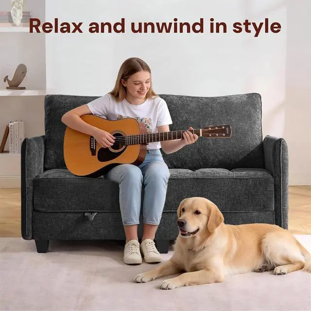 Alt view image 7 of 7 - Korser 61" Loveseat Sofa Couch with Storage, Modern Love Seat Couches for Living Room, Small Couch for Bedroom with USB Charging, Comfy Chenille Cloud Couch for Small Spaces, Dorm, Office, Black